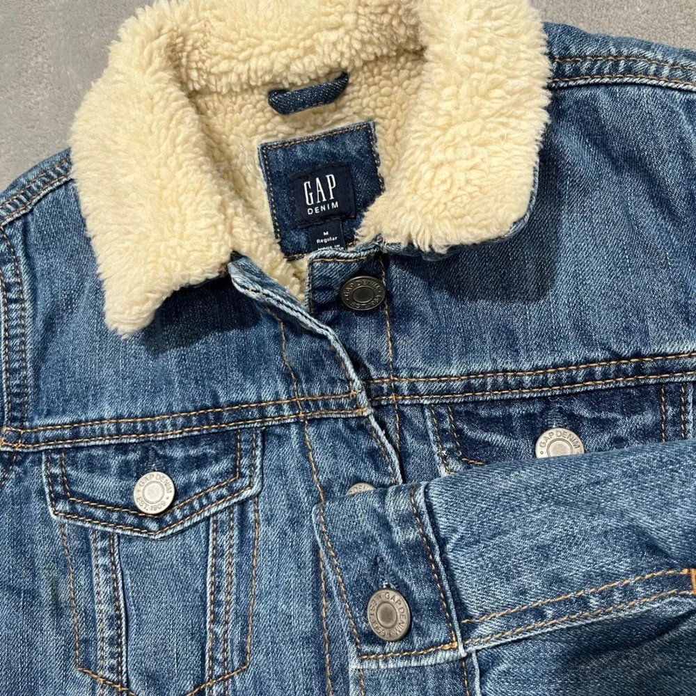 New Gap Denim Jacket Kids Size M Regular Blue Sherpa Lined Trucker Classic